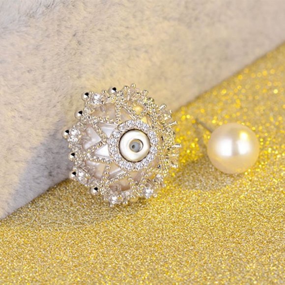 *NEW 925 Sterling Silver Diamond Pearl Earrings - Picture 10 of 11